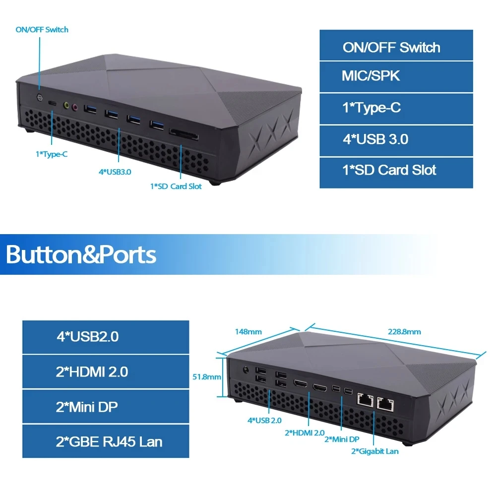 Игровой мини-ПК Intel Core i7 8705G i5 8305G Windows 10 Pro Key Radeon RX Vega M GH Graphics NUC 2 * HDMI2.0 Mini DP AX WIFI |