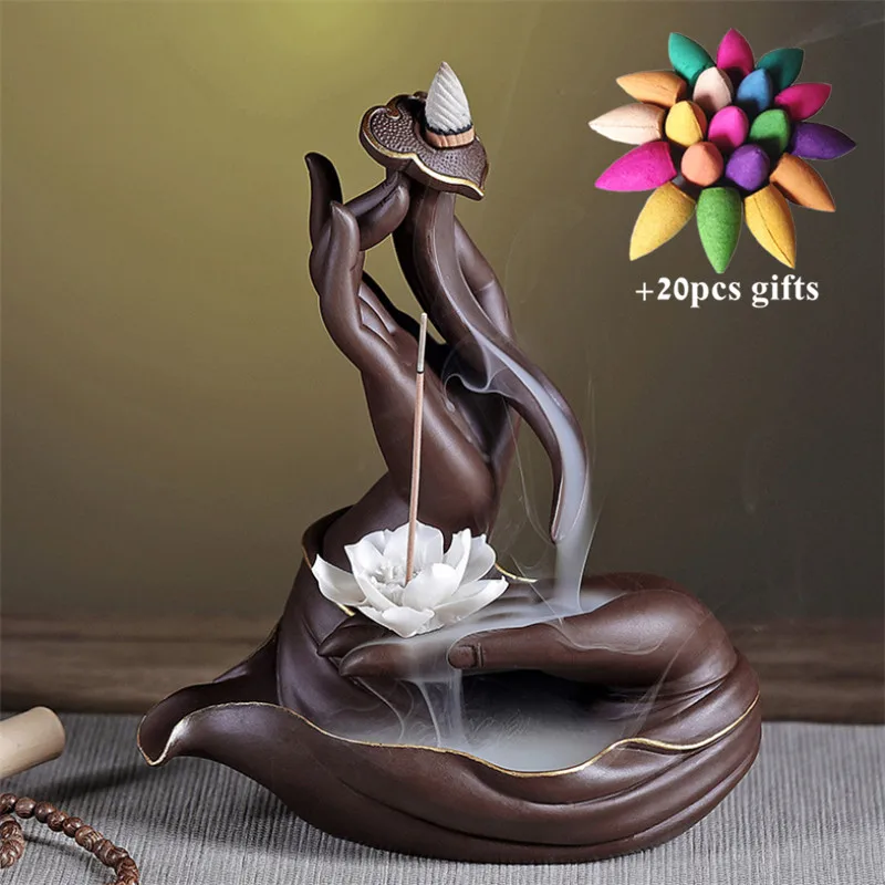 Керамическая Будда ручной Лотос обратного потока благовония горелка Творческий