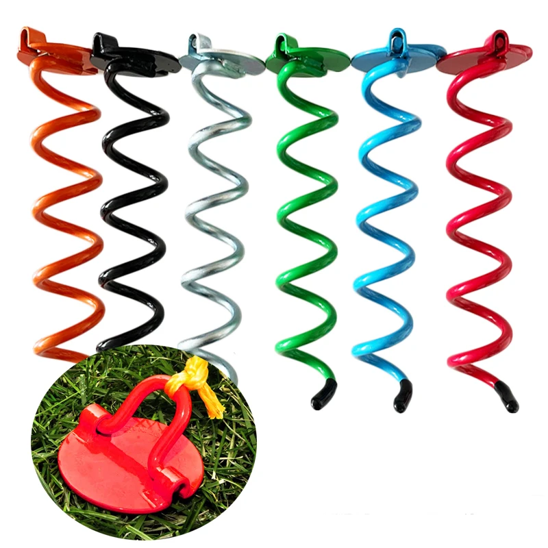 

Ring Spiral Ground Anchors Metal Ground Stakes Dog Out Stake Spiraling Anchor Trampoline Anchors for Tent, Securing Trampolines