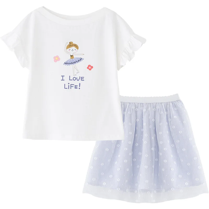 

Pearl doll collar + star gauze skirt summer 2Pcs suit 2021 New Summer Brand Girls Clothes Baby Girls Party Dress For 2-7 Years