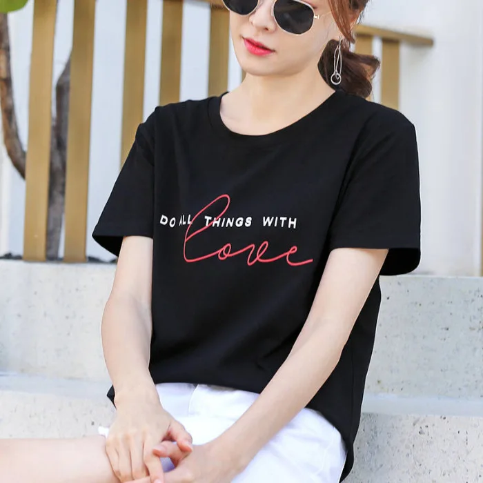 Женская футболка с коротким рукавом ZQLZ Повседневная тонкая хлопковая Футболка