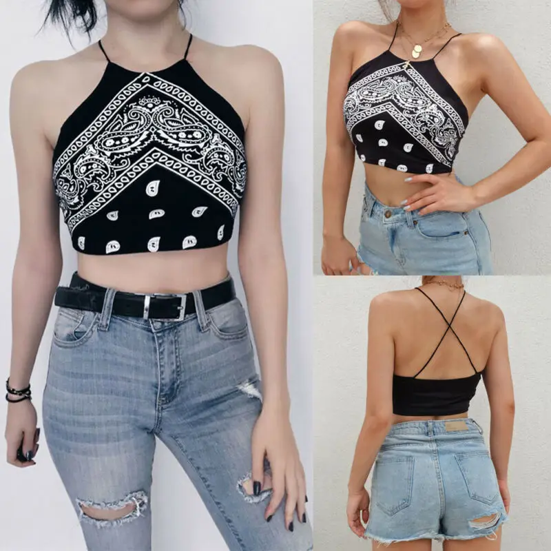 Майка женская с цветочным принтом Однотонная рубашка без рукавов на бретельках