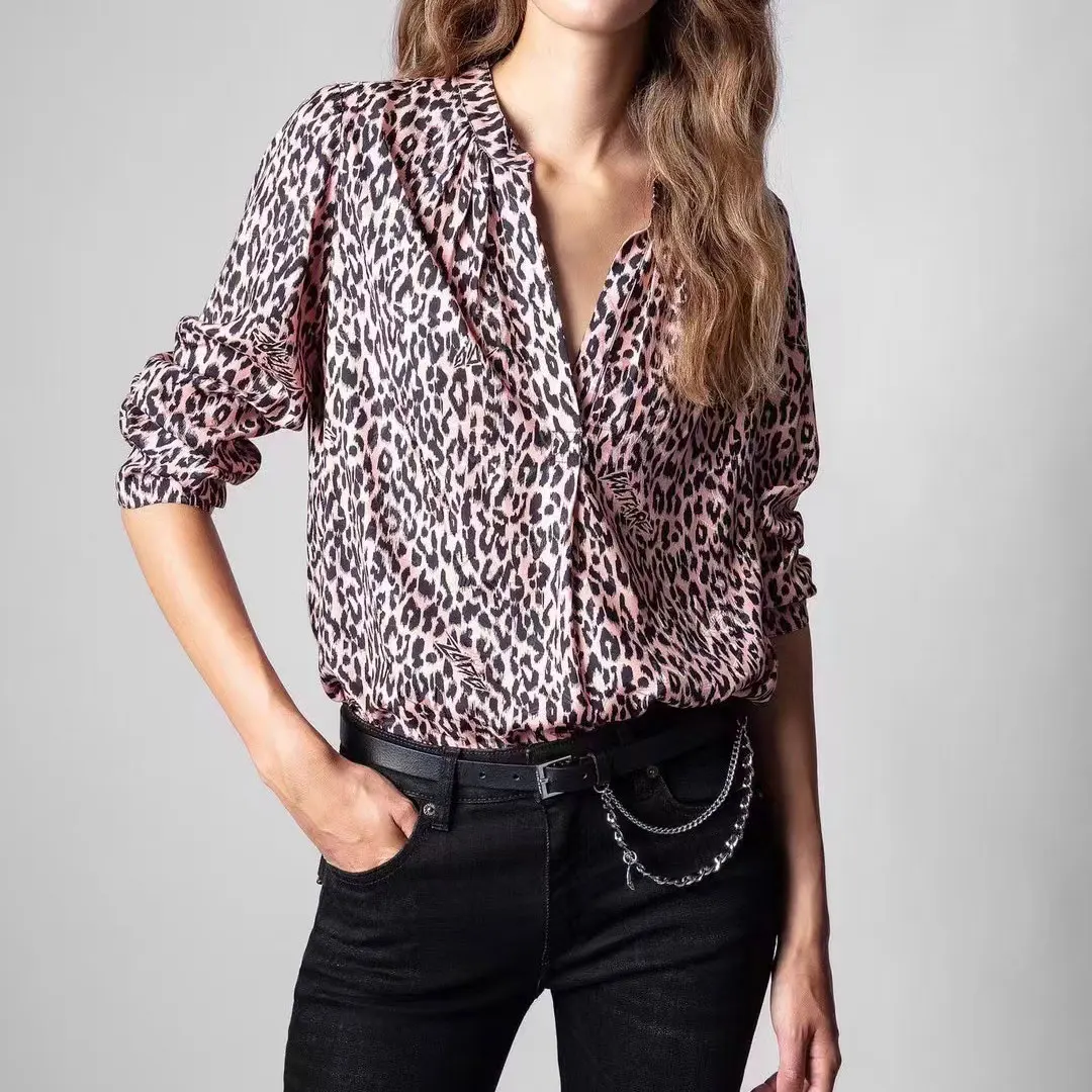 

Pink Leopard Print Women Shirt Tops 2021 New Casual Wild Female Blouse