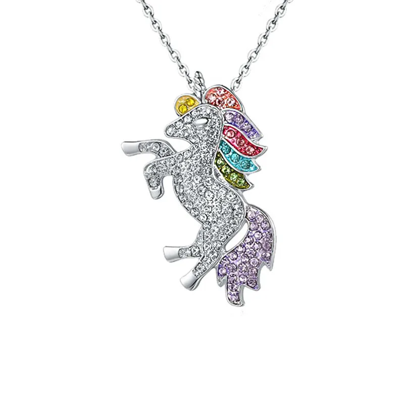

New Accessorized Unicorn Diamond Necklace Colored Pony Pendant Goth New Necklace 2021 Jewelry Necklaces Chain Necklace