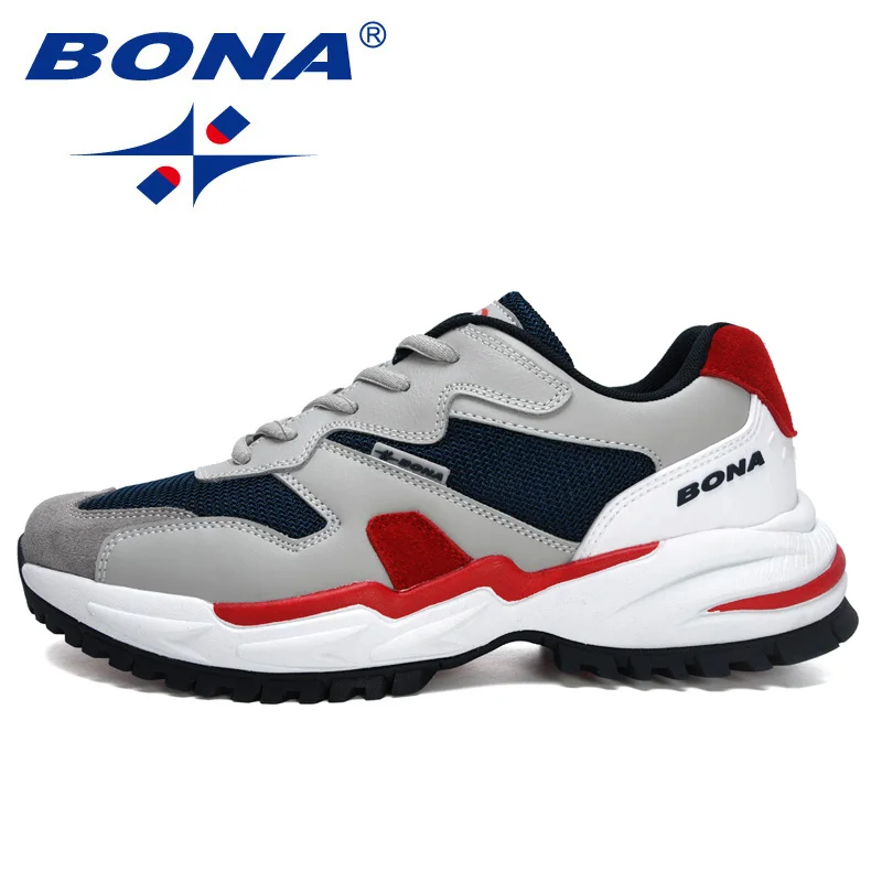BONA 2021 new Designers Action Leather Men Running Shoes High Quality Platform Chunky Sport Shoes Man Outdoors Walking Shoes