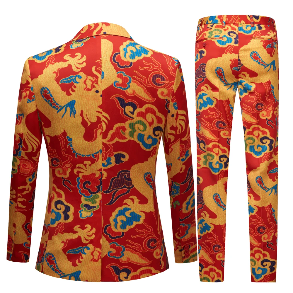 Новый костюм в китайском стиле с принтом красного дракона Мужская сценическая