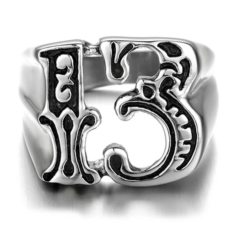 

Vintage Men Jewelry Lucky 13 Ring Stainless Steel Rock Punk Biker Rings For Men Christmas Party Gift Accessories