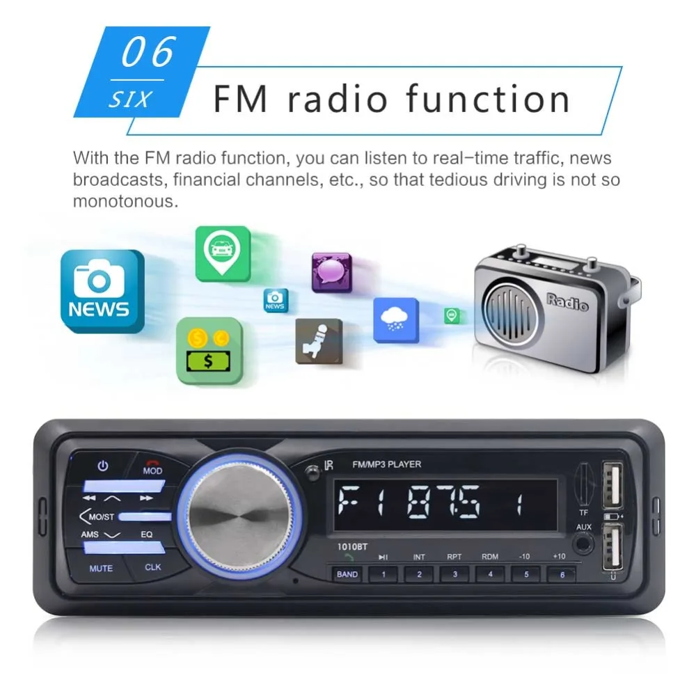 Автомобильный Радио Поддержка SD/USB 4-выход стерео FM MP3 плеер 1 Din в тире 12V Авторадио