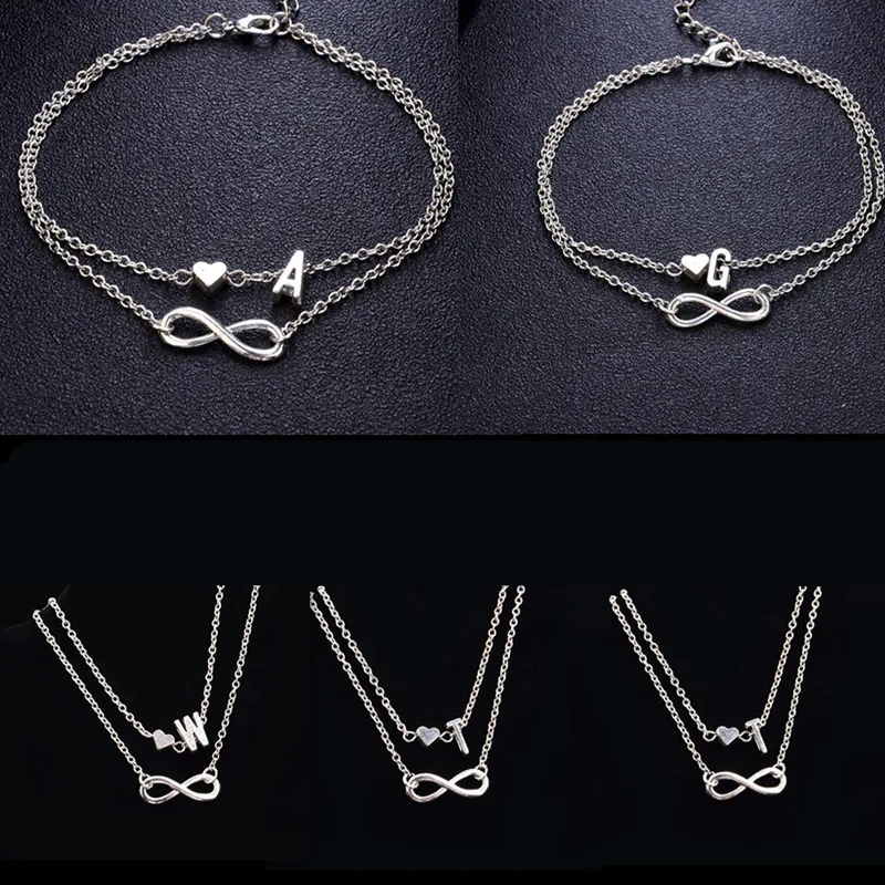 

Fashion Bracelets Silver Color Geometric Infinity Symbol 26 Letters / Capital Letter Jewelry Gifts For Women & Girl 21cm,1 PC