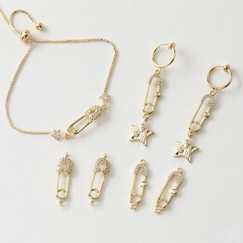 

Брошь из настоящего золота с медным покрытием и позолотой 14 к, двухподвесная медная инкрустированная цирконием, ювелирные изделия, подвесн...