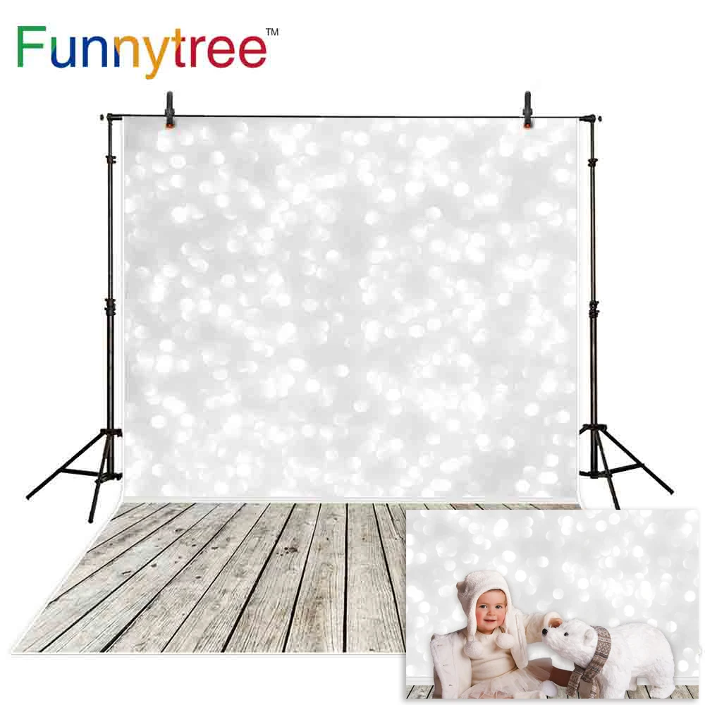 Funnytree photography backdrop christmas white bokeh spots wood floor newborn baby photo studio background photophone photocall |