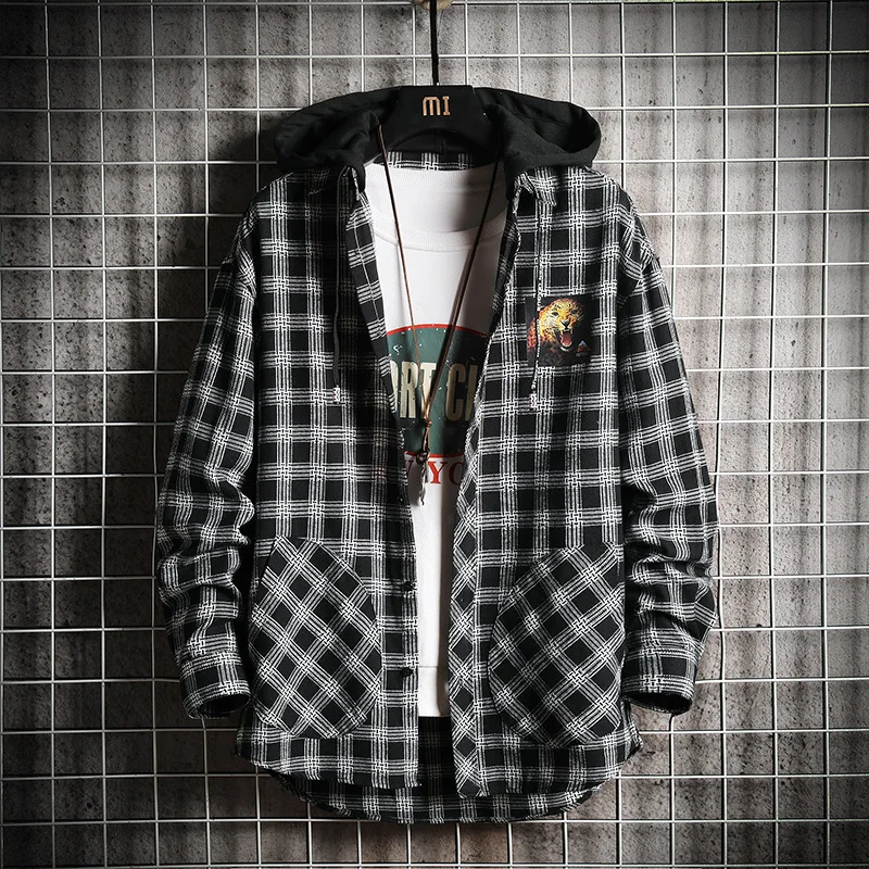 Wholesale 2022 Fashion Casual Hoodie Plaid Shirt Men's Long-sleeve Youth Men's Top All-match Loose Shoulder Streetwear Shirts