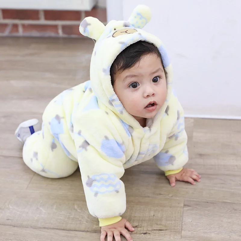 Baby Rompers Winter Warm Longsleeve Coral Fleece Newborn Boy Girl Clothes Infant Jumpsuit Animal Overall Pajamas | Детская одежда и