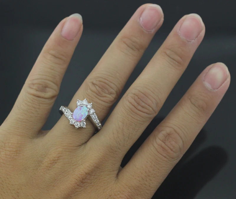 Розовый огненный опал CZ модные ювелирные изделия женские посеребренные кольца