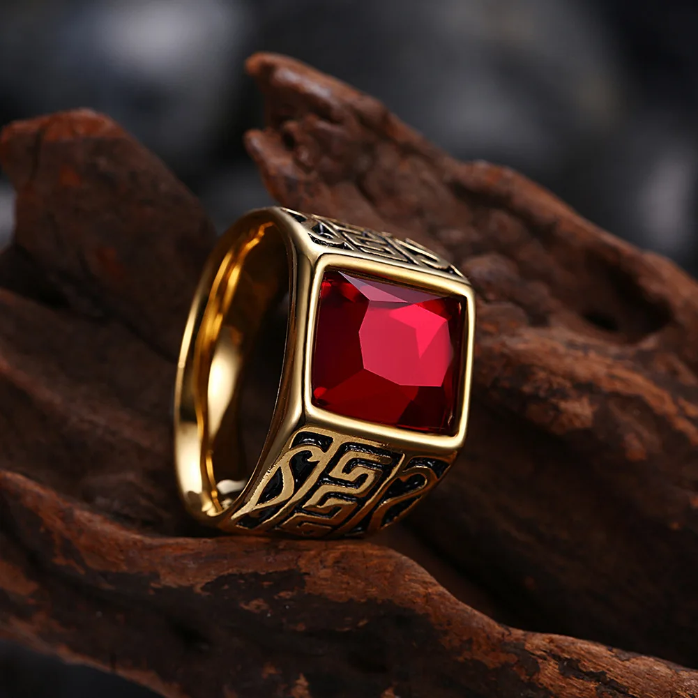 

Artificial Ruby Ring Made From Black Stainless Steel Ring Man Drop Shipping Not Fade