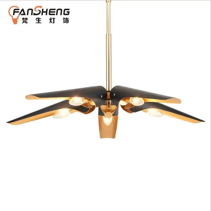 Post-modern metal diagonal aluminum tube creative 5 chandeliers American industrial style living room villa dining study li | Лампы и