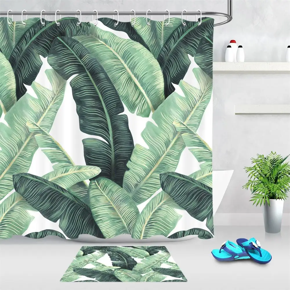Тропический тропический лес с узором зеленых растений листьев занавеска для