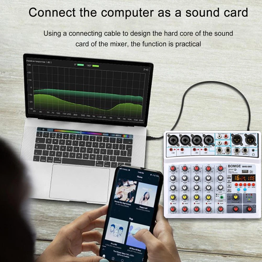 6 каналов звуковой микшерный консоль 16 DSP Bluetooth-совместимый USB интерфейс Запись MP3