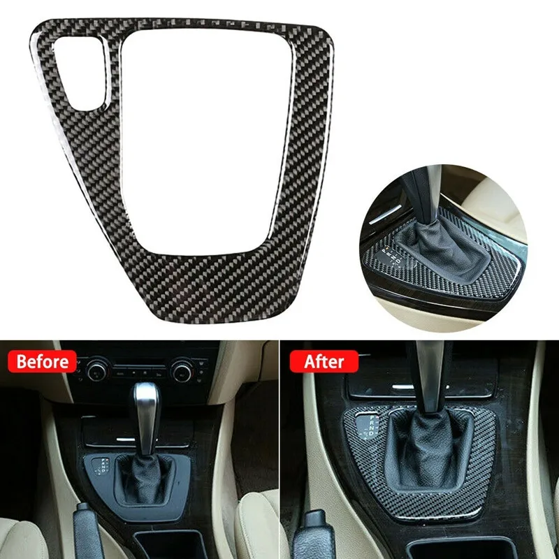 

New Car Gear Shift Panel Knob Cover Carbon Fiber Car Auto Shift Box Panel Cover For BMW E90 E92 E93 05-12