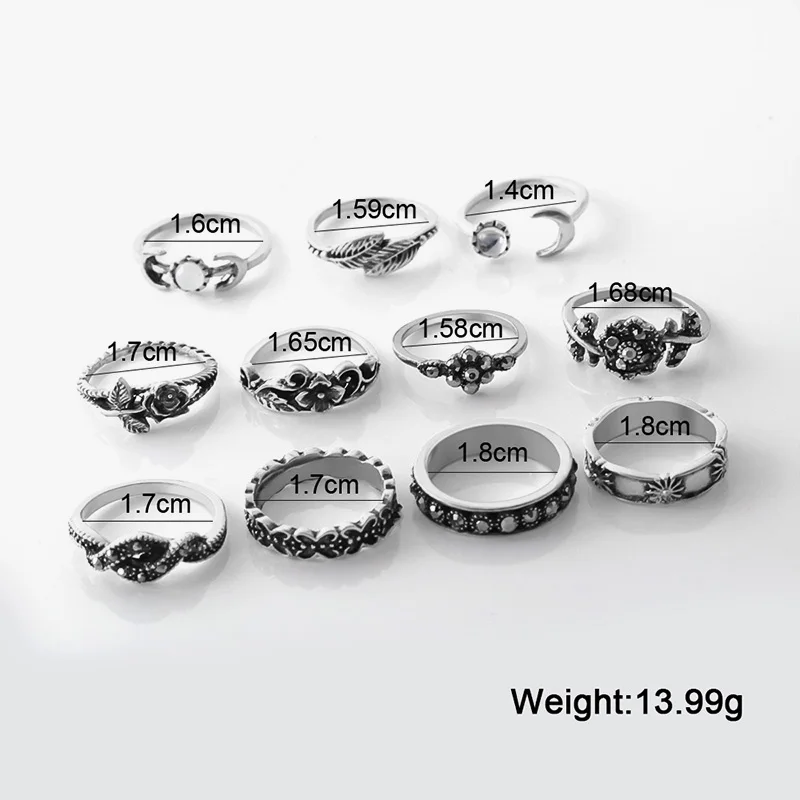 11Pcs Silver1 BFH винтажные золотые кольца для женщин богемное этническое Серебряное сердце лук твист палец кольцо Набор костяшки модные ювелирные изделия - Цвет основного камня: 11Pcs Silver1
