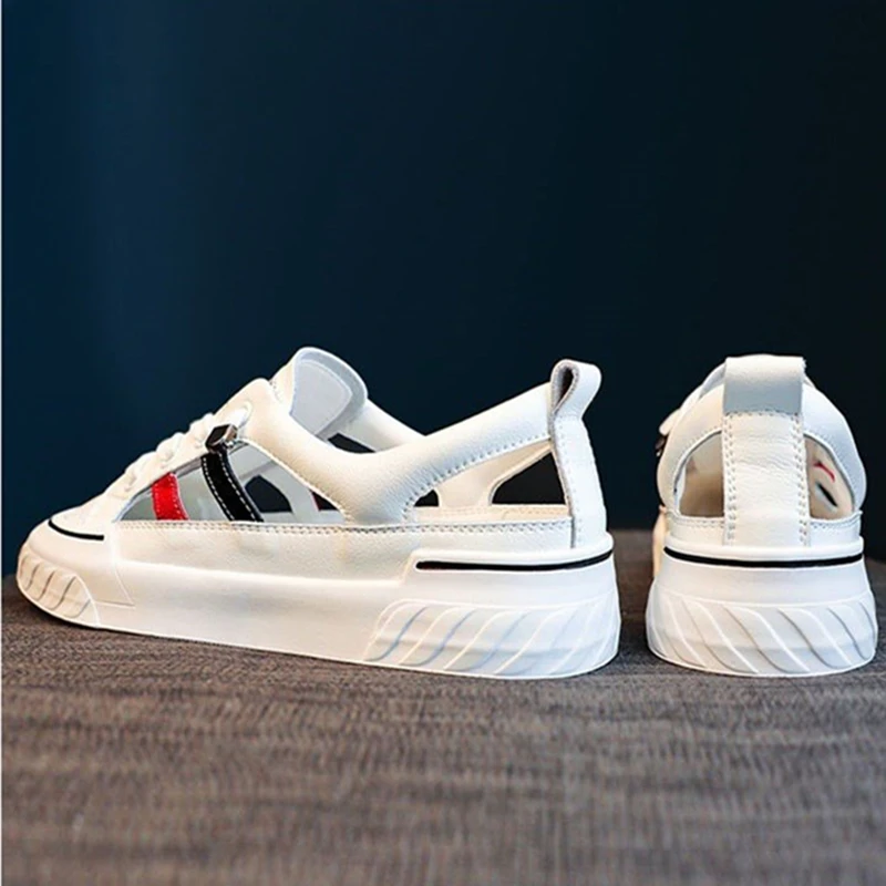 

Hollow out Twill Women's board shoes New summer 2021 schoolgirl Casual shoes stripe Frenulum Flat bottom white reverent shoes
