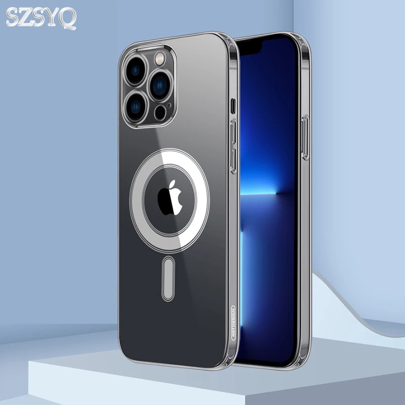 

2021 Luxury Transparent Magnetic Safety Electroplating Soft Silicone Phone Case Cover for iPhone 12 iPhone 13 Pro Max Mini