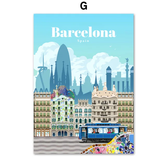 Лондон Нью-Йорк Париж Испания Карта города настенная живопись холст