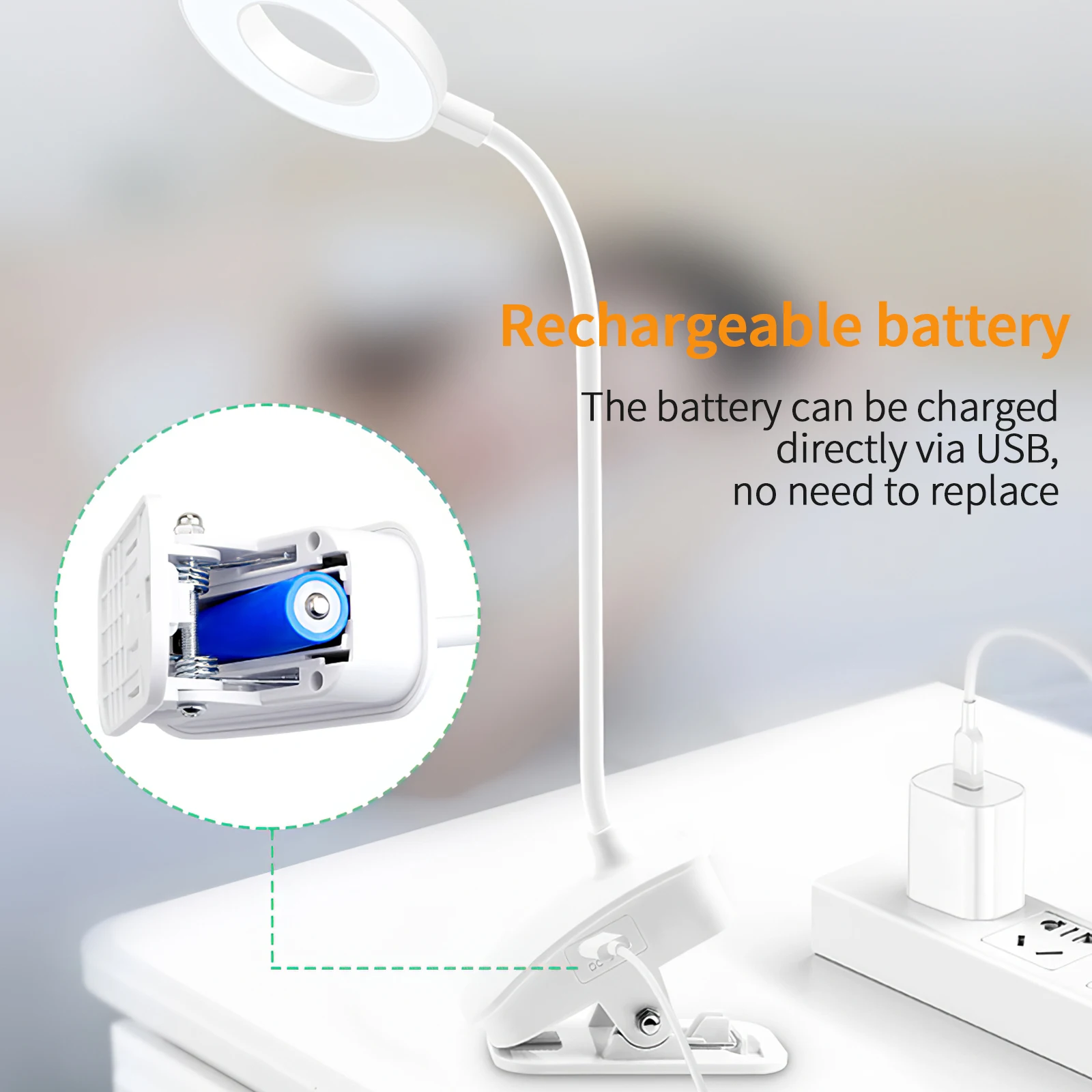 

LED Reading Light with Clip Desk Lamp with 3 Light Color Adjustable Brightness Eye Protection Flexible Table Lamps for Bed