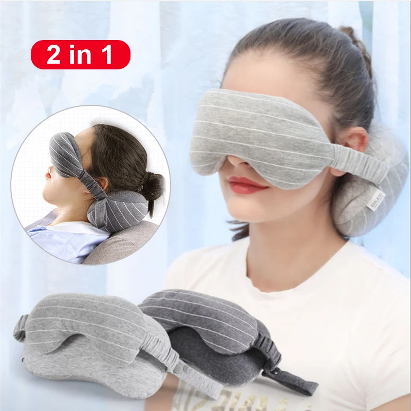 Eye Mask Neck Pillow u-Shaped Pillow Eye Protection Travel Kit Include 2-In-1 Sleeping Pillow With Eye Mask Carrying Bag