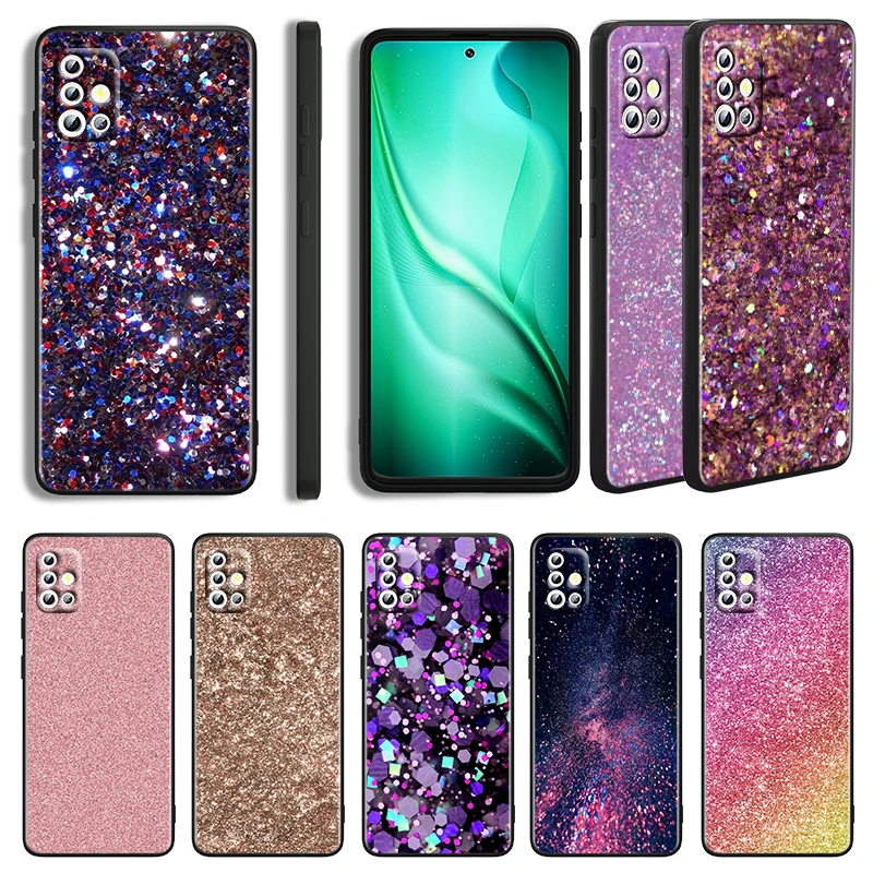 

Gold Pink Glitter Print For Samsung Galaxy A03S A02S A02 A33 A53 A72 A52 A42 A32 Lite A22 A13 A12 5G Capa Black Phone Case