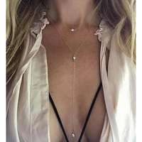 stainless steel thin chain crystal pendant necklace for women y shape chain rhinestone crystal choker silvergold color