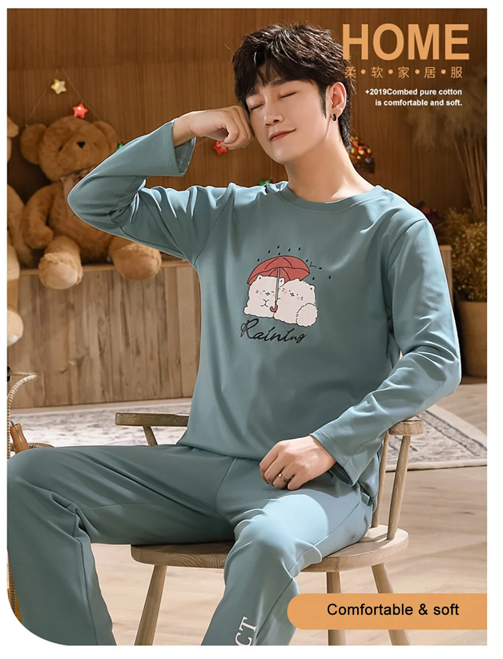 pajama joggers Men's Winter Warm Pajamas 100% Cotton Sleepwear Home Wear Cartoon Panda Print Pajama Male Casual Long Sleeve Plus Size Sets Suit checkered pajama pants