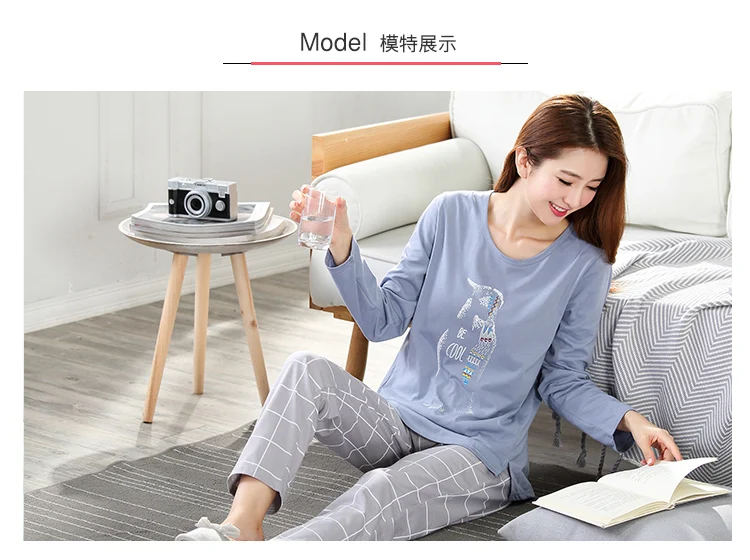 M L XL XXL 3XL 4XL 5XL Женская одежда для сна с длинным рукавом, хлопок, комплекты одежды для сна, осенние пижамы, женские пижамы
