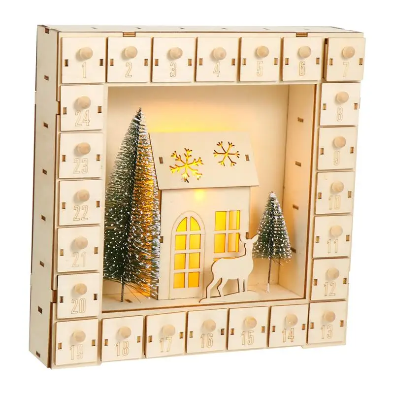 

1Pc Christmas Wooden Calendar Decorative Carving Drawer Calendar Ornament Khaki