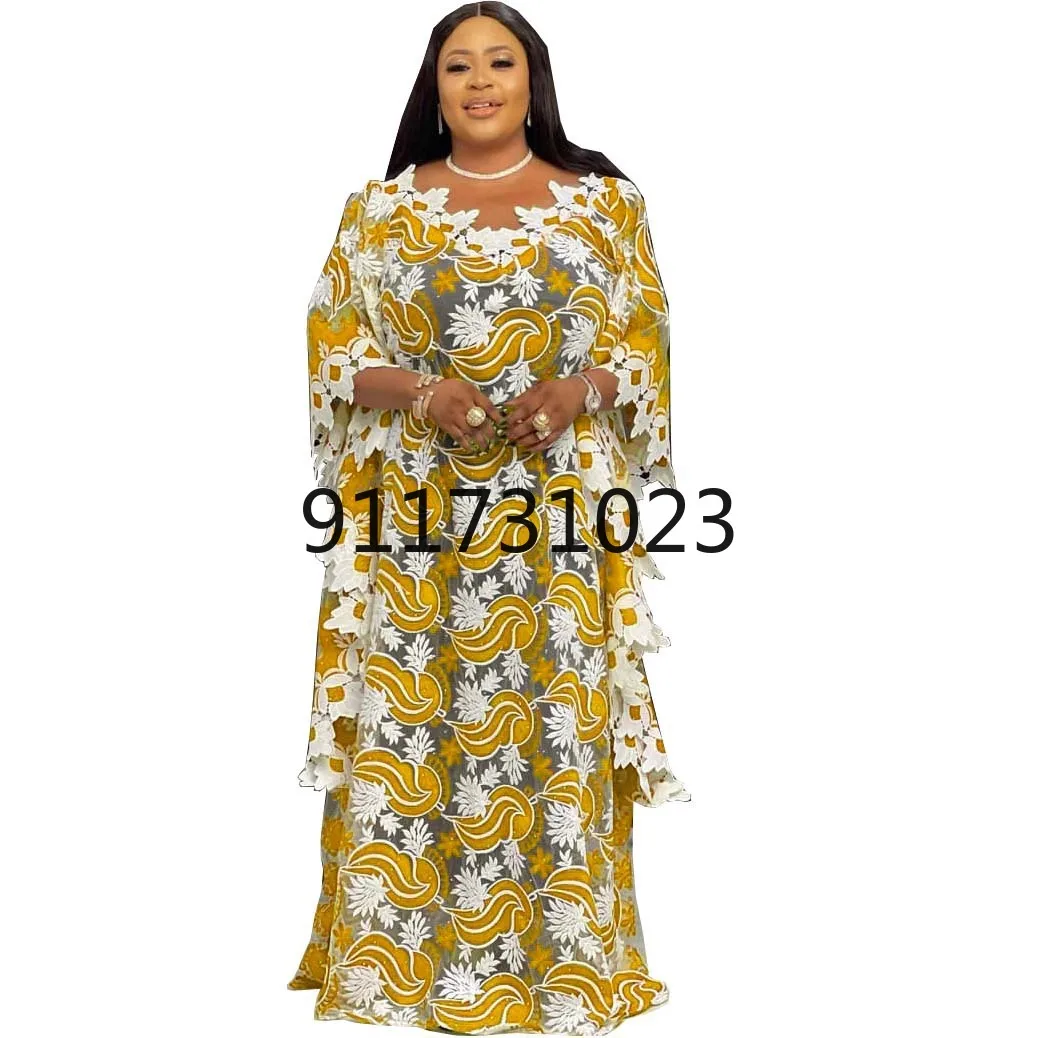 New African Dashiki Fashion Loose Embroidery Long Dress Maxi For Women Clothes Elegant Lace Dresses | Тематическая одежда и