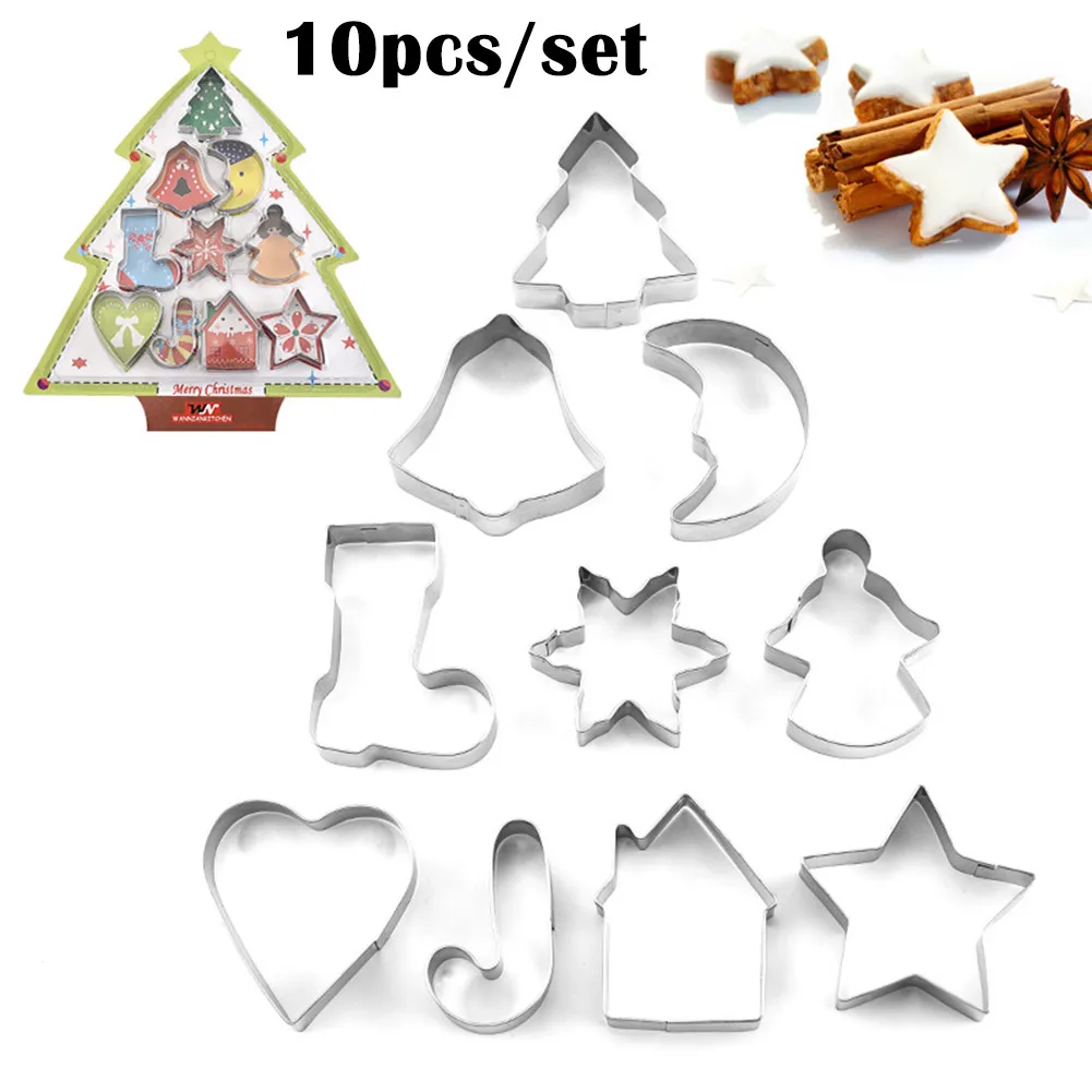 

10pcs/Set Christmas Cookie Cutter Xmas Tree Snowman Mold Stainless Steel Cookie Cutters Mould DIY Baking Tools
