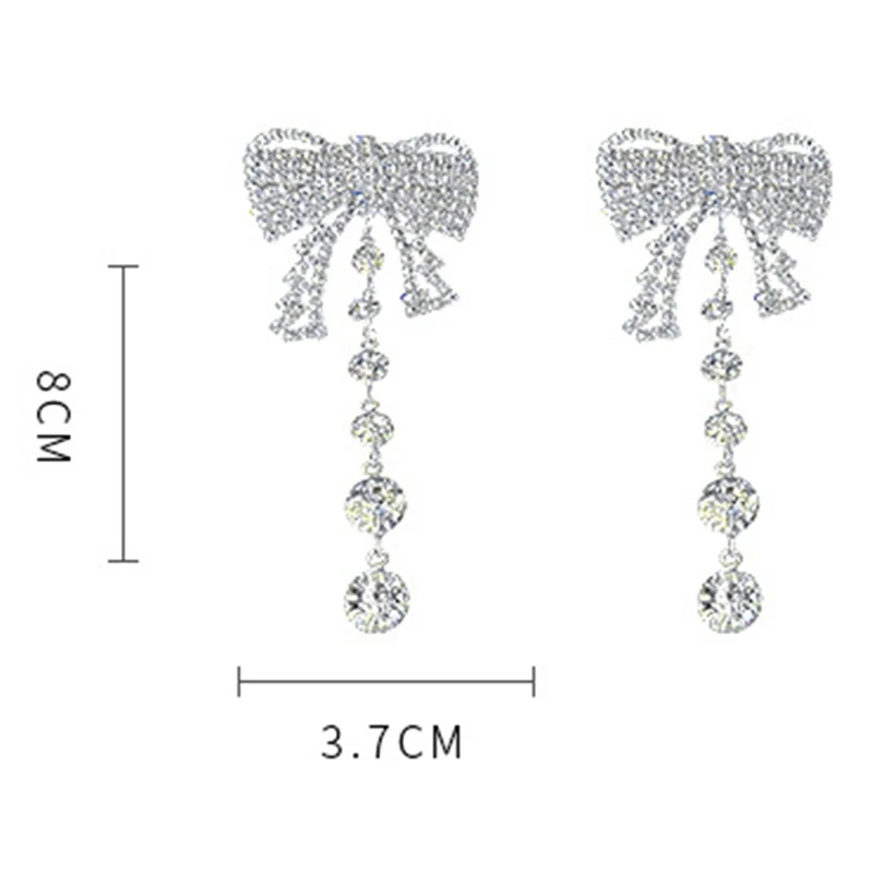 

Retro Palace Style Design Rhinestone Tassel Bow Earrings INS 2021 Trendy Simple Long Drop Earrings Wedding Birthday Gift brincos