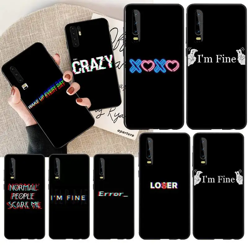 

PENGHUWAN Color text TPU black Phone Case Cover Hull for Huawei P30 P20 P10 P9 P8 Mate 20 10 Pro Lite