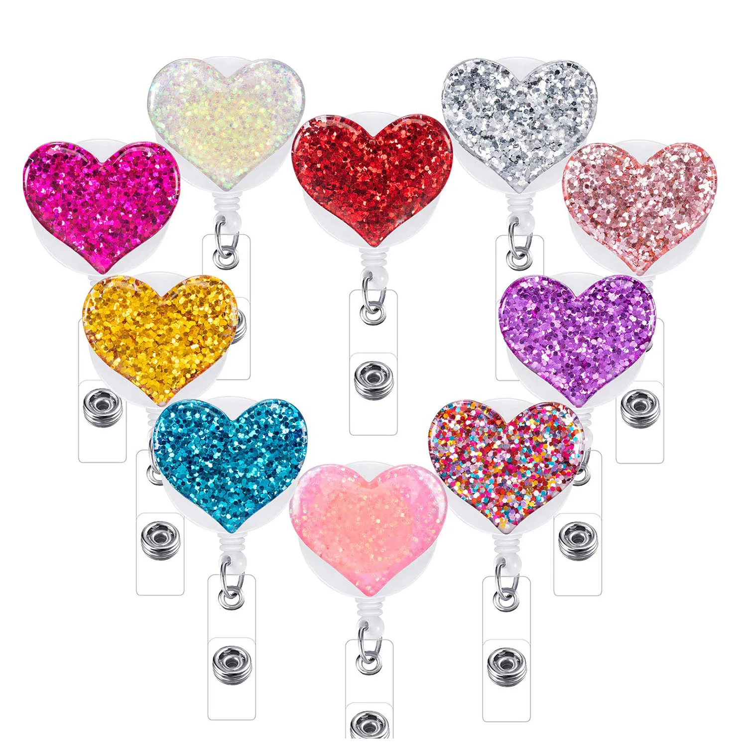 idclip 1pc Bling Love Heart Retractable Badge Holder Badge Clips for Nurse ID Badge Reel with Alligator Clip