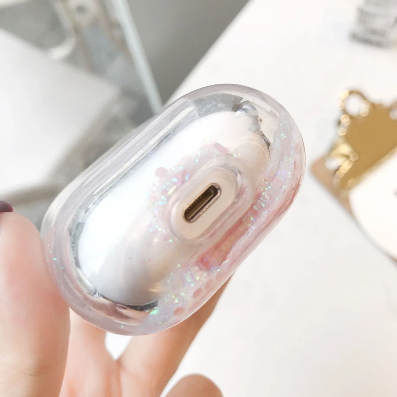 Чехол для беспроводных наушников Airpods прозрачный защитный чехол с жидким песком