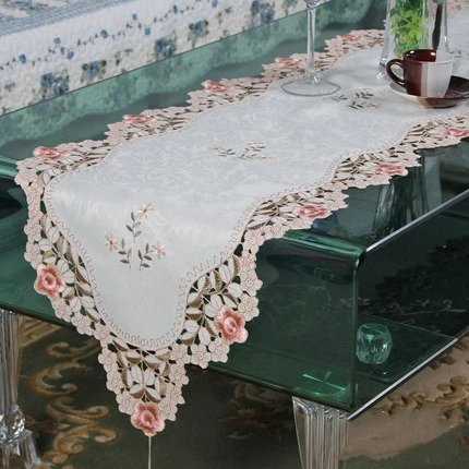 Европейская вышитая настольная дорожка флаг покрытие стола чашка коврик 1018 роза