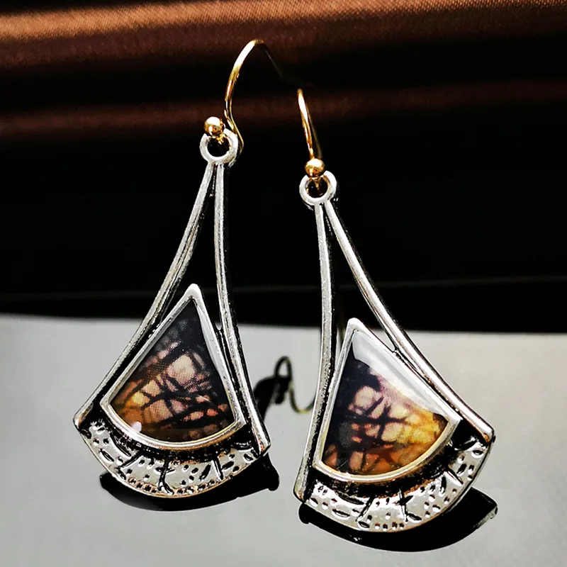 Винтажные серьги-подвески серебряного цвета в стиле гинкго билоба для женщин