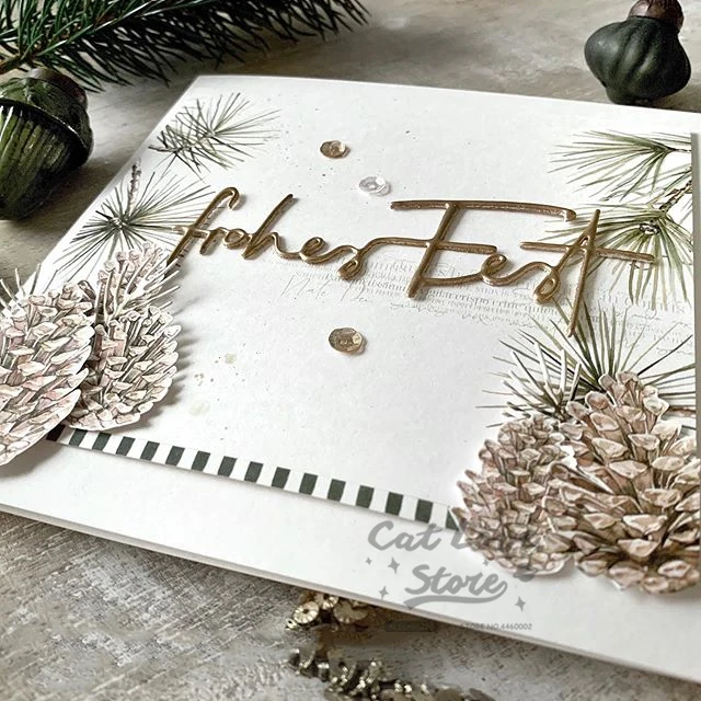 Frohes Fest German Happy Holidays Metal Cutting Dies Scrapbooking Stencil Die Cuts Card Making Craft Embossing New For 2019 | Дом и сад