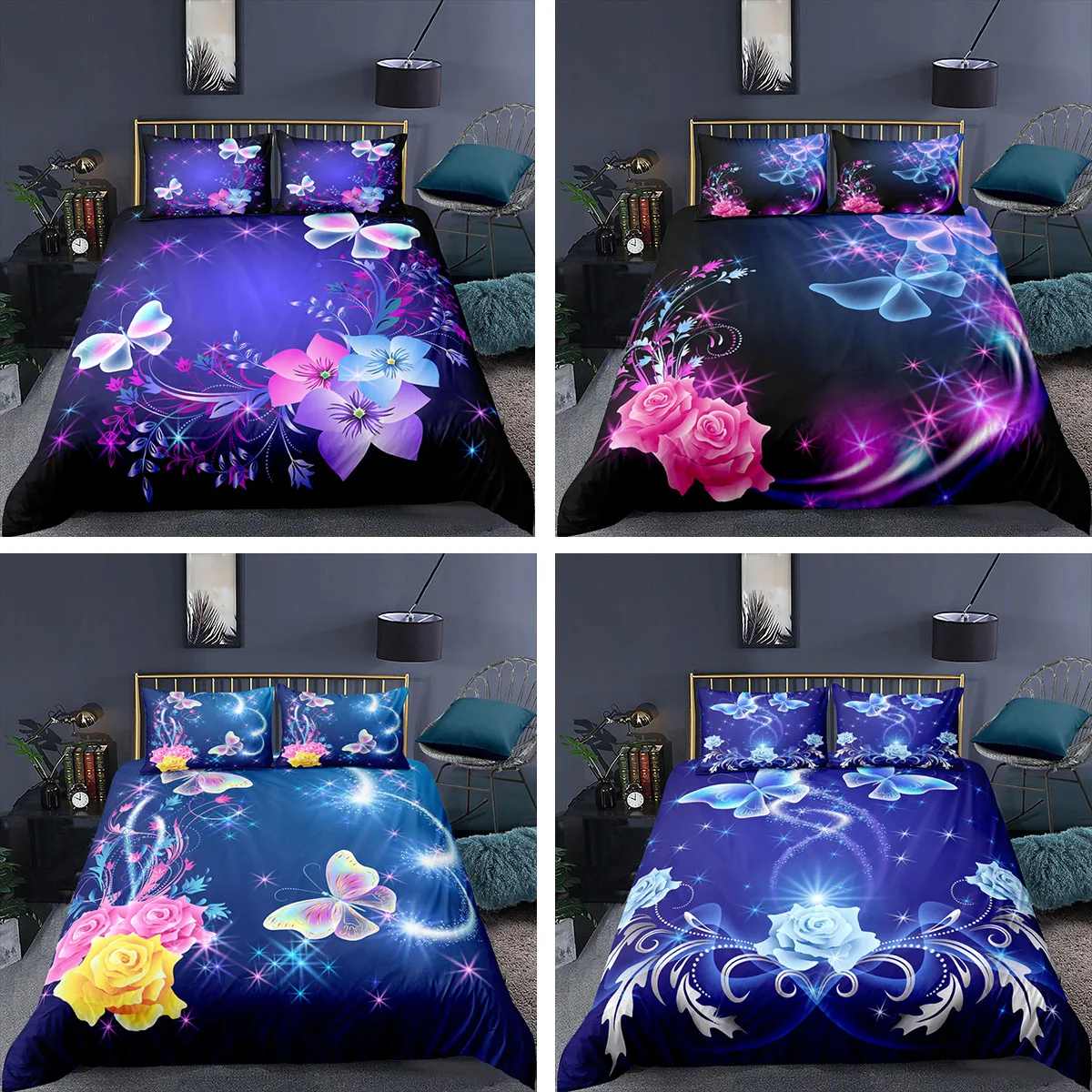 

Flowers and butterfly 3D printing bedding suit duvet cover pillow case single double bed king Queen size bed luxury home textile