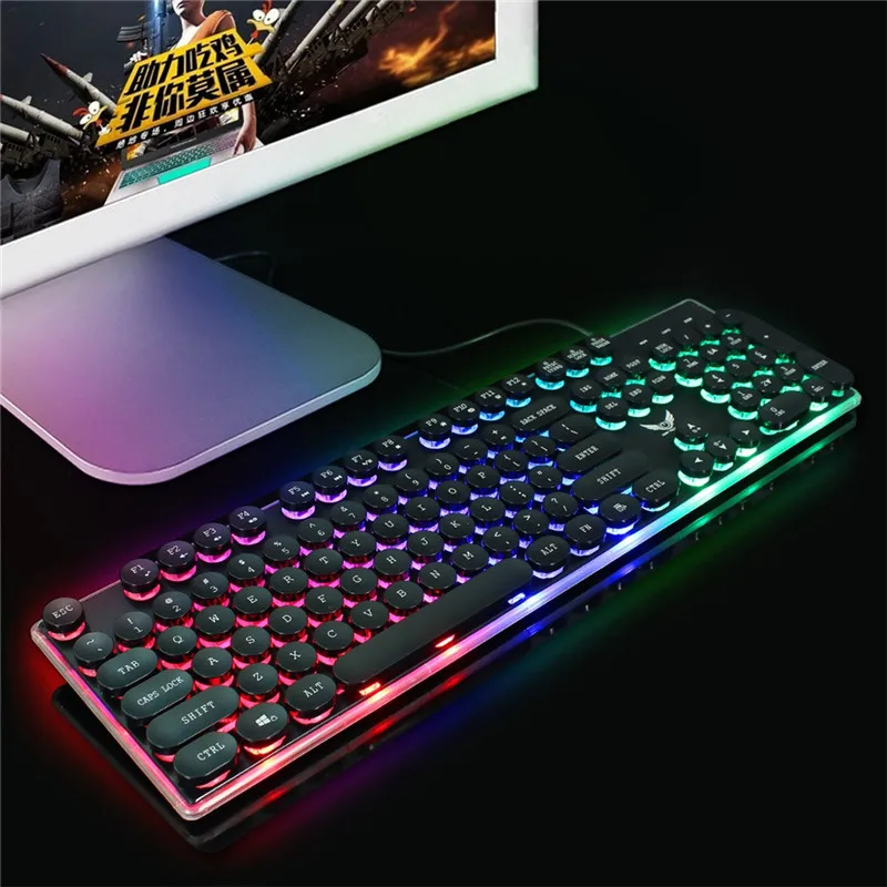 Проводная игровая USB клавиатура VOBERRY Steampunk винтажный светодиодный игровой экран с
