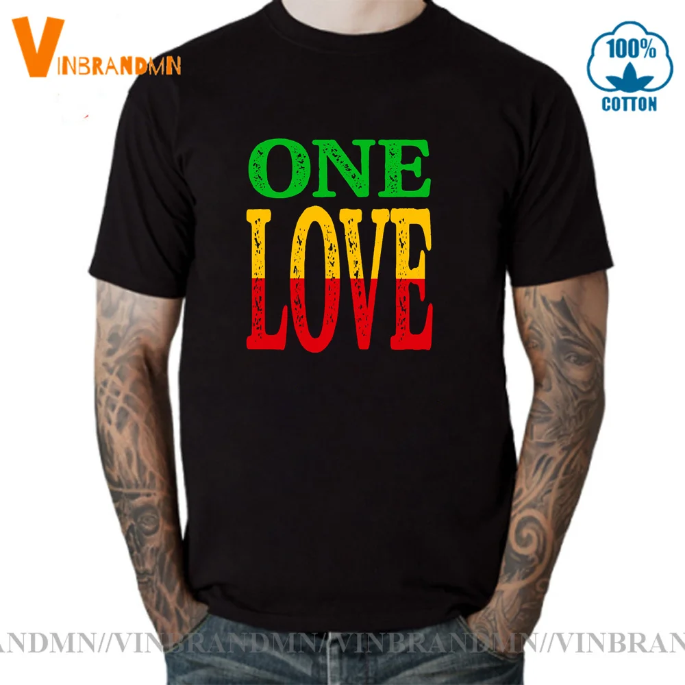 Европейская крутая Мужская футболка с подарком Веселая надписью One Love Jamaica Rasta Reggae