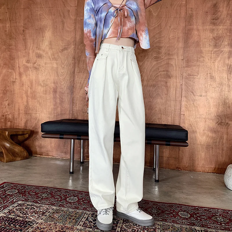 

Женские джинсы, новые модные прямые брюки с высокой талией, повседневные мешковатые джинсы, женские длинные свободные Джинсы бойфренда, 2021