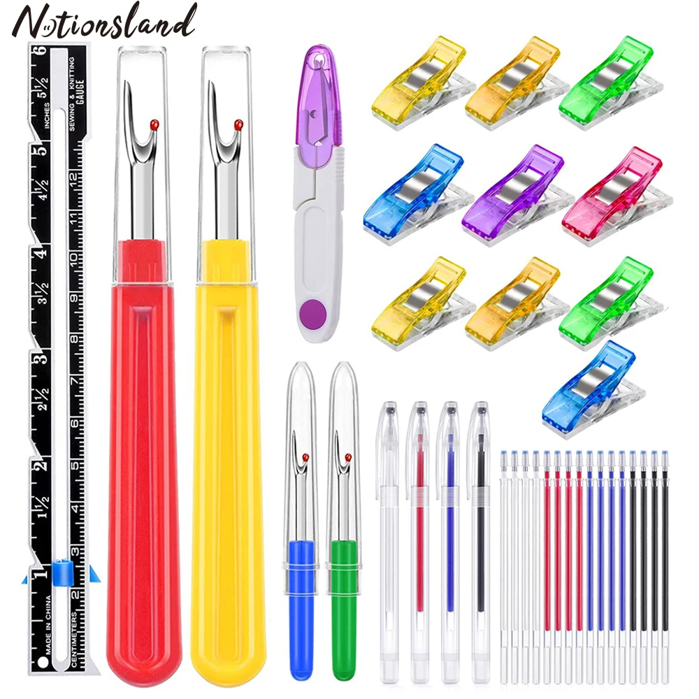 

Sewing Gauge Tool Kit Including Sewing Gauge Measure Seam Ripper Fabric Marking Pencils for Sewing Quilting Craft Work Tools