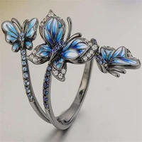 vintage lovely hand painted enamel butterfly womens ring dark series party wedding engagement female rings jewelry accessories