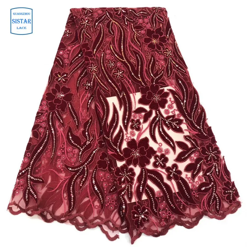 Бордовый нигерийский кружевной ткани 2020 Высокое качество Африканский